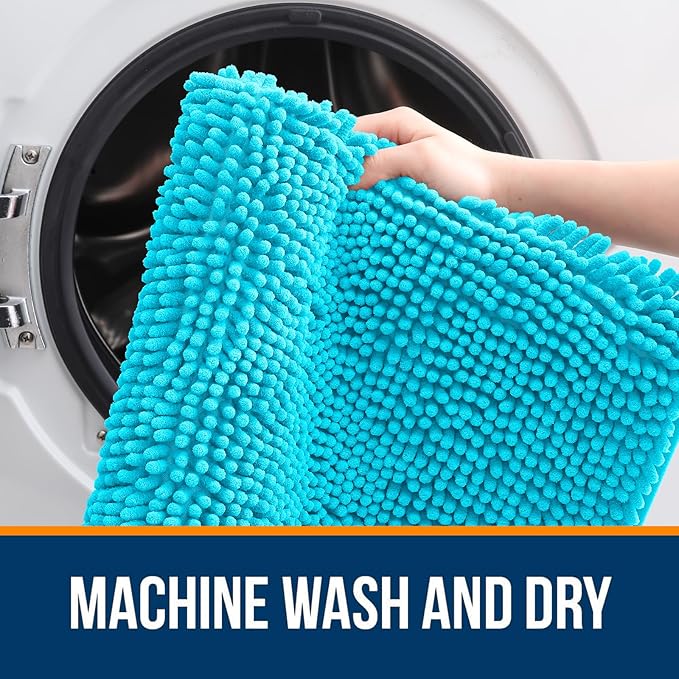 OLANLY Bathroom Rugs 35x24, Extra Soft Absorbent Chenille Bath Rugs, Rubber Backing Quick Dry, Machine Washable Bath Mats for Bathroom Floor, Tub and Shower, Home Decor Accessories, Aqua Sky