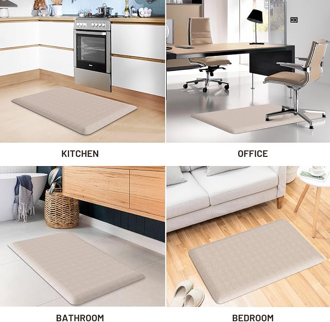 HappyTrends Kitchen Floor Mat - 4/5 Inch Thick Anti-Fatigue Kitchen Rug,Waterproof Non-Slip Kitchen Mats and Rugs Heavy Duty Ergonomic Comfort Rug for Kitchen,Office,Sink,Laundry,(22"x36", Khaki)