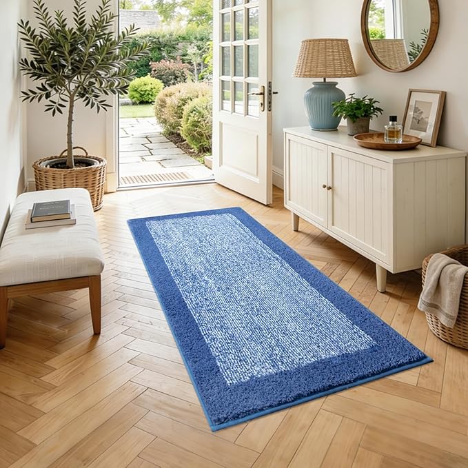 48x24 Long Bathroom Rugs Washable Non Slip, Blue Bath Mat for Bathroom Floor Tub, Soft Absorbent Quick Dry Mats for Shower,Bathtub,Home Decor