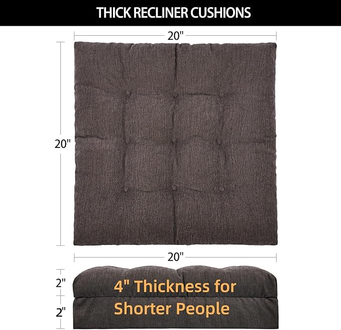 Recliner Cushions for Elderly, 20x20x4 Inch Thick Chair Cushion for Shorter Users Patent Design Soft Tufted Dual Layer Booster Seat Cushions for Seniors Recliner Risers Taupe 1P