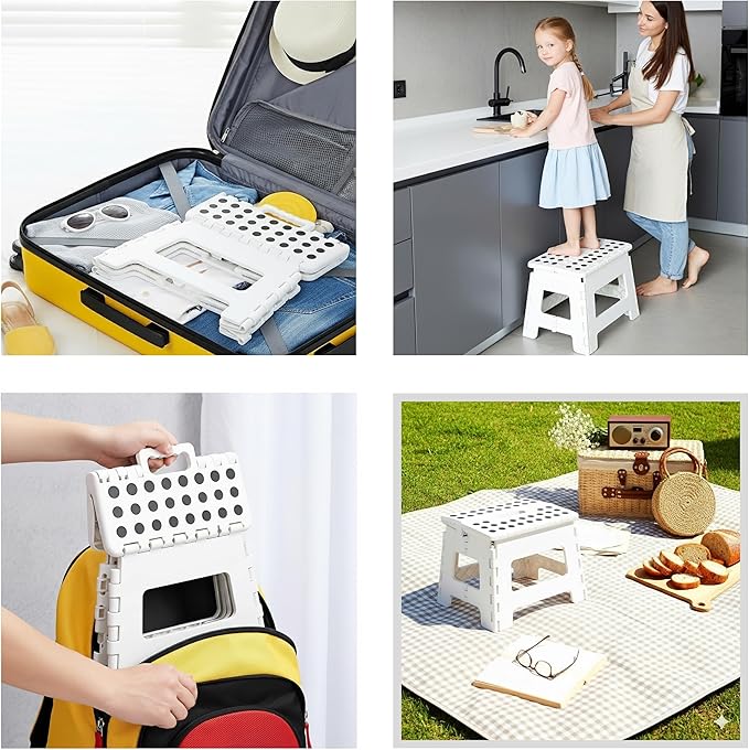 Utopia Home Folding Step Stool with Handle – 9 Inch Anti Slip Collapsible Stool – Holds Up to 300 lbs – Sturdy Plastic Step Stool Foldable for Kitchen, Bathroom and Home Use (1-Pack, White)