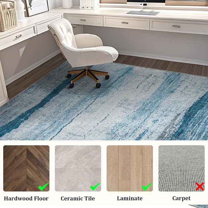 Office Chair Mat for Hardwood Floor, 60"x45" Easy Glide Computer Chair Mat Protector for Rolling Chair Under Desk Rug Nonslip Backing, Machine Wash