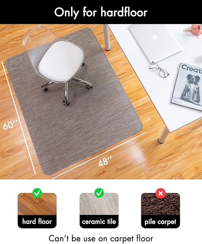 Baroyal Office Chair Mat for Hardwood Floor Under Desk Computer Rolling Chair Mat for Wood/Tile Floor Non-Slip Heavy Duty Desk Rug PVC Plastic Hard Floor Protector 48" x 60" (Soapstone)