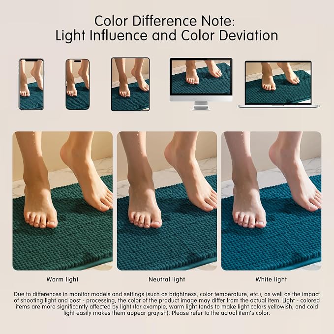 SUBRTEX Bathroom Rugs, 24" x 36" Chenille Bath Rug Soft Short Plush Bath Mat Soft Shower Mat Water Absorbent Shower Mat Quick Dry Machine Washable, Teal