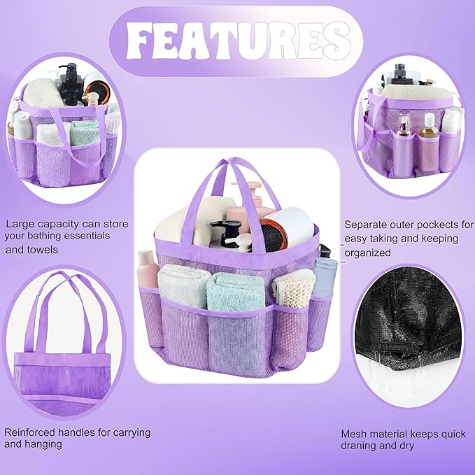 Attmu Mesh Shower Caddy Portable, Quick Dry Hanging Shower Tote Bag for College Dorm Room Essentials, Large Capacity Caddy Dorm for Bathroom Gym Swimming