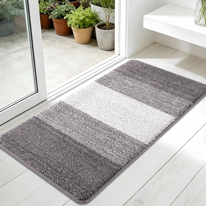 Kitinjoy Indoor Outdoor Door Mat, 45x27 Non-Slip Absorbent Dirt Trapper, Low-Profile Washable Inside Entrance Front Floor Mat, Sturdy Soft Entry Doormats for Entryway, Light Grey