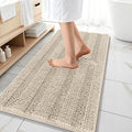 OLANLY Thick Bathroom Runner Rugs 47x20, Extra Absorbent Chenille Striped Bath Rugs, Rubber Backing, Machine Wash Dry, Long Bath Mats for Bathroom Floor, Tub and Shower, Home Decor Accessories, Sand