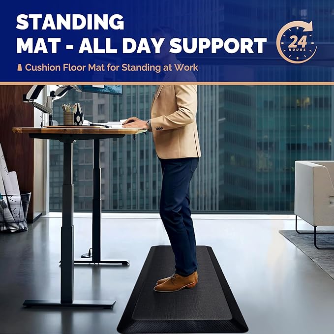 FEATOL Anti Fatigue Mat for Standing, 9/10 Extra Thick Ergonomic Standing Desk Mat, Comfort Memory Foam Standing Mat at Home,Office All Day (24" x 70", Black, 1PC)