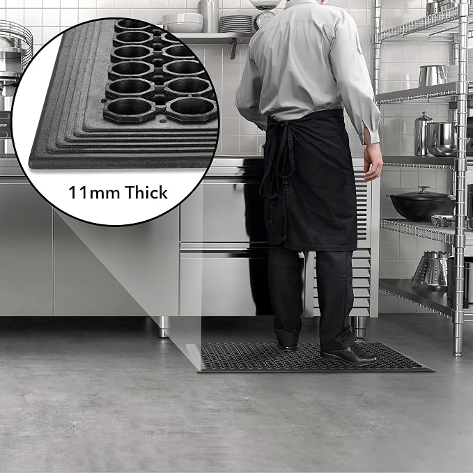 GRIDMANN Rubber Floor Mat, 24" x 36" Anti-Fatigue Drainage Mat, Non-Slip and Grease Resistant for Restaurants, Commercial Kitchens, Bar Floors, Black