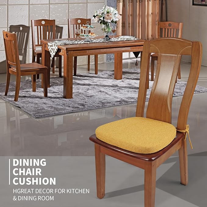 SINOSSO 4 Pack Memory Foam Chair Cushions for Dining Chairs, Friendly Woven Fabric 16" U-Shape Comfortable Kitchen Chair Pads, Removable Slip Resistant Seat Cushions (Set of 4, Yellow)