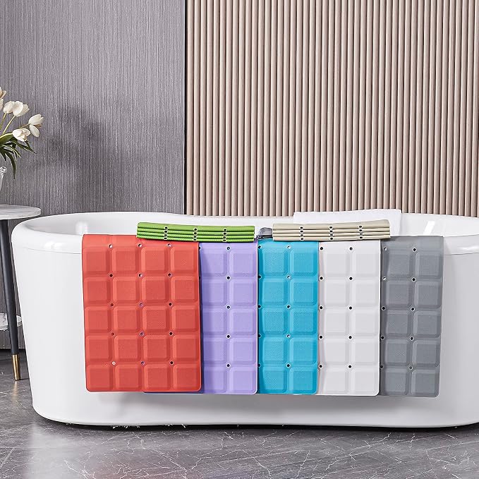 Webos Foldable Non Slip Silicon Bath Mat Bathtub mat Shower mats no Suction Cups for Textured Tub and Reglazed Tub(Foldable-Red, 28-inch x 14-inch)