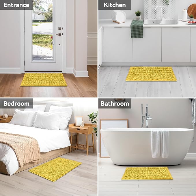 Bcoimo 30"×20" Chenille Bath Mat – Non-Slip with Backing Bath Rug Ultra-Absorbent and Machine Washable Bathroom Mat Quick-Dry Design. Ideal for Bathroom Shower and Tub Areas