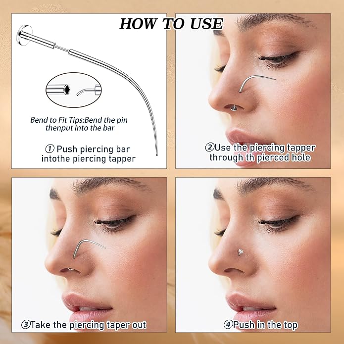 GEMQUEEN Piercing Taper Ball Grabber Tool for Changing Jewelry - 14G 16G 18G 20G Stainless Steel Flat Back Earrings Applicator Tool Threadless Insertion Pin Thread Body Piercing Kit for Ear Nose Lip
