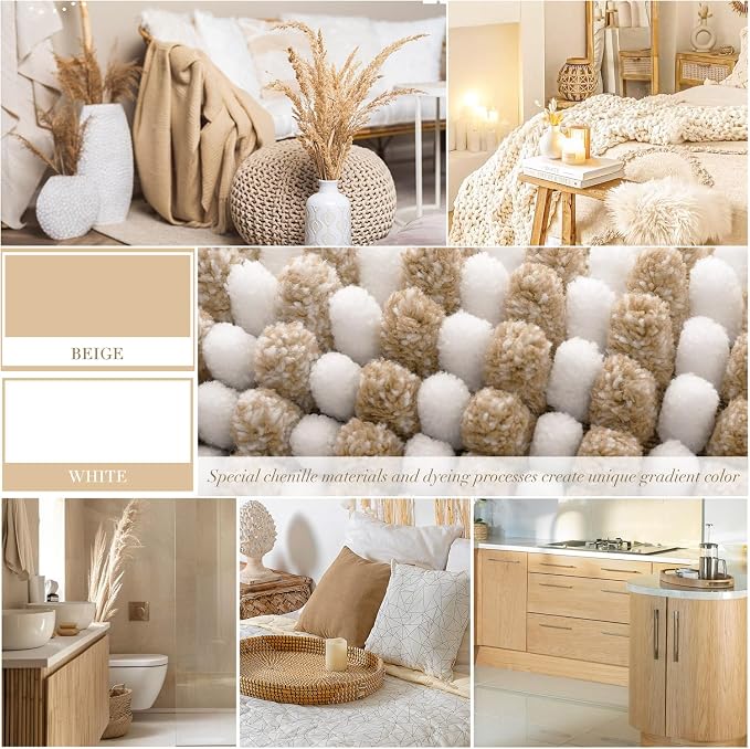 BSICPRO Bathroom Rugs and Mats Sets, 2 Piece Thick Absorbent Chenille Bath Mat Rug Set Non Slip, Soft Shaggy Bath Room Floor Mats for Bathroom, Machine Washable (Beige, 24" x 70" Plus 20" x 32")