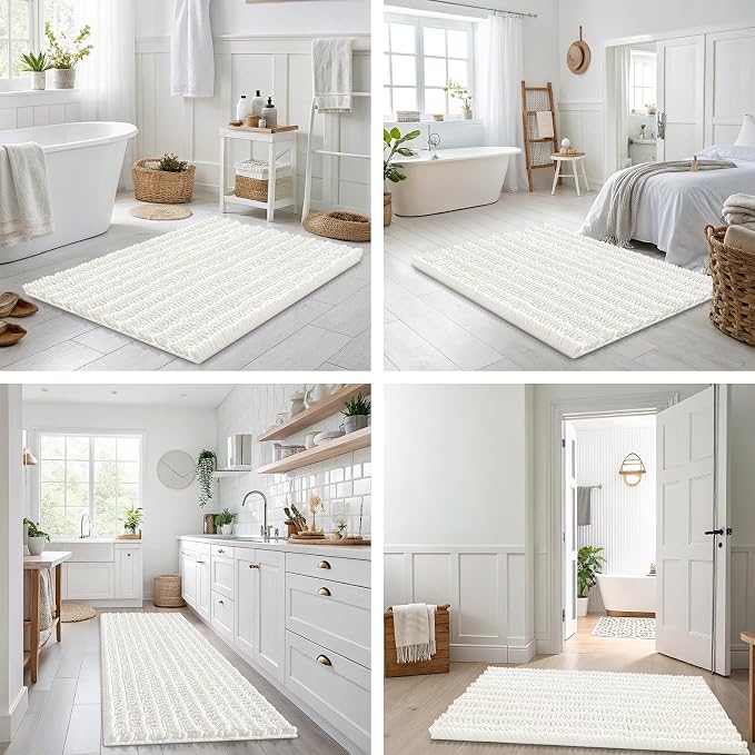 Smiry Bathroom Rugs Mat 34x21, Extra Soft Absorbent Chenille Bath Rugs, Non Slip Rubber Backing Machine Washable Quick Dry Bath Mats for Bathroom Floor, Tub, Shower, Home Decor Accessories, Ivory