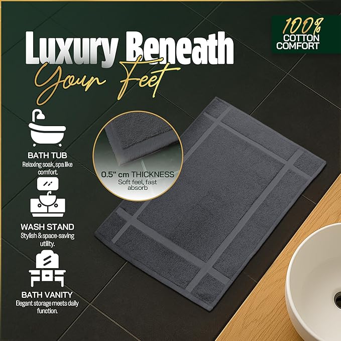 Pearl Linens 100% Ring Spun Cotton Bath Mat (Pack of 6) 18 x 25 Inch, Washable, Soft & Absorbent Terry Bathroom Floor Mat – Not Bathroom Rugs – Quick-Dry After Shower Bath Mat, 781 GSM, Grey