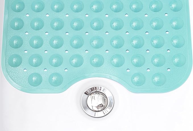 Extra-Long Non-Slip Bathtub & Shower Mat 39”x16” (Smooth/Non-Textured Tubs Only) Safe, Clean, Machine-Washable, Superior Grip&Drainage, Vinyl, Opaque Aqua/Blue-Green