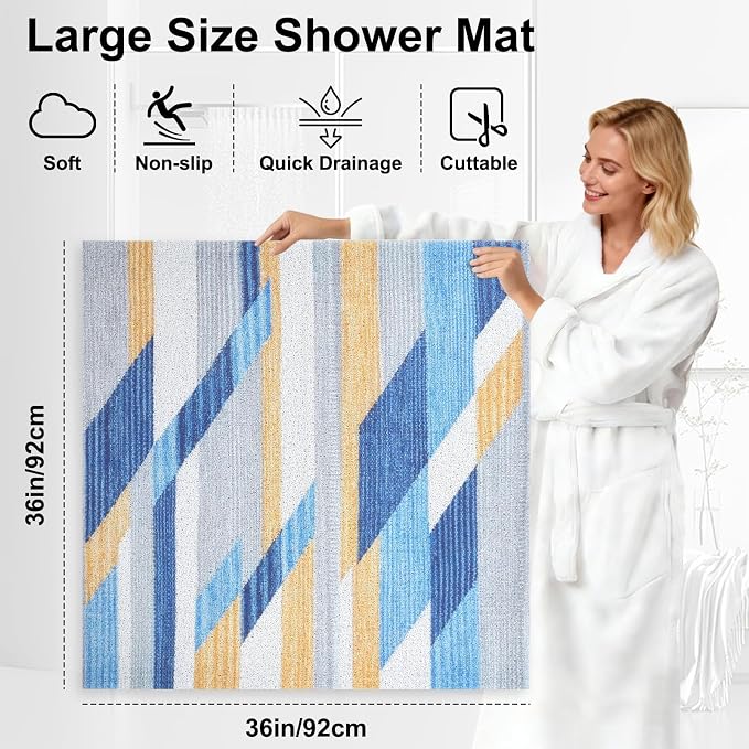 Square Shower Mat: 36x36 Inch Extra Large Non Slip Shower Mats for Inside Shower, Soft PVC Loofah Shower Mat for Elderly Kids, Anti Slip Shower Stall Mats for Home, Holtel, Bathroom