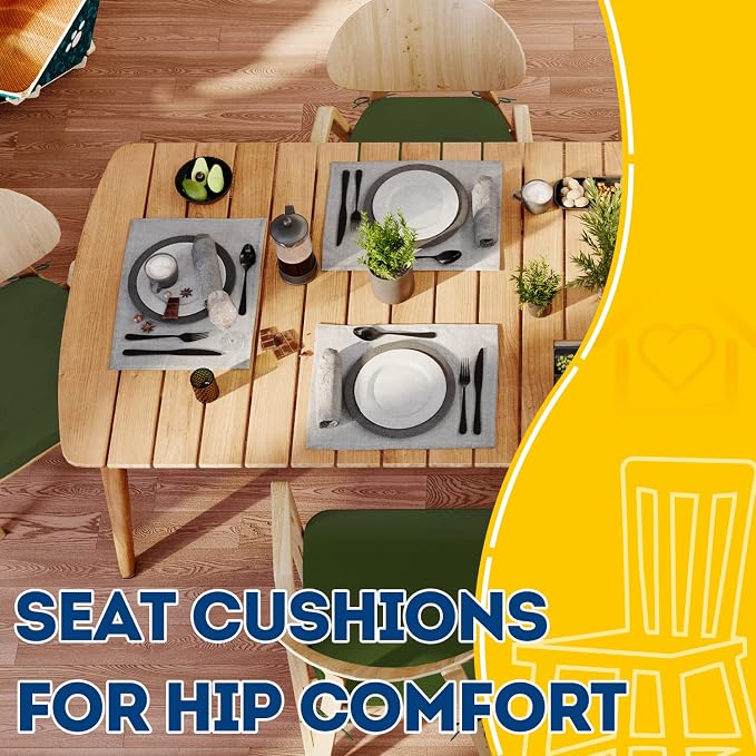 AAAAAcessories D-Shaped Chair Cushions, 2" Thick Dining Chair Pads with Ties and Removable, Machine-Washable Cover, 17" x 16", Set of 2, Dark Olive Green