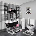 5Pcs Black Girl Shower Curtain Set with Decorative Painting, African American Wall Painting Bathroom Sets with Shower Curtain and Rugs, Trendy Women’s Bathroom Pictures for Wall Art Decor