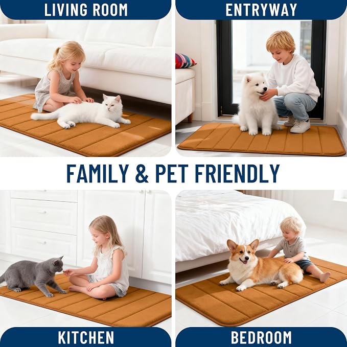 OLANLY Memory Foam Bath Mat 44x24, Super Soft Absorbent Bathroom Rugs, Quick Dry, Machine Washable Shower Floor Rugs, Bathmat Carpet, Bathroom Home Decor Accessories, Ochre