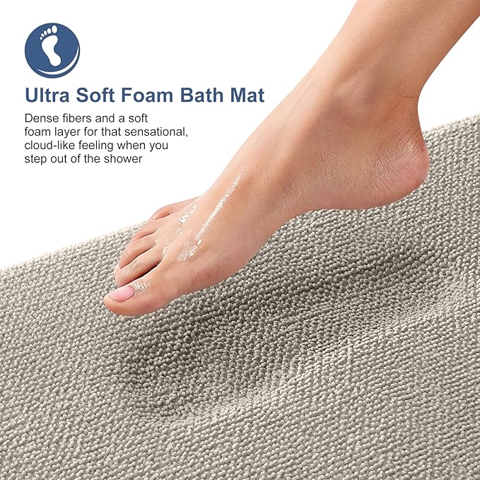 OLANLY Thick Memory Foam Bathroom Runner Rugs 47x20, Extra Soft Absorbent Long Bath Rug, Quick Dry, Non-Slip, Machine Washable Bath Mat for Bathroom, Tub and Shower, Home Decor Accessories, Warm Taupe
