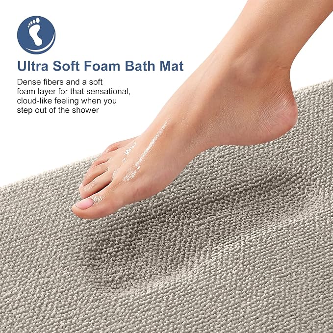 OLANLY Thick Memory Foam Bathroom Runner Rugs 70x24, Extra Soft Absorbent Long Bath Rug, Quick Dry, Non-Slip, Machine Washable Bath Mat for Bathroom, Tub and Shower, Home Decor Accessories, Warm Taupe