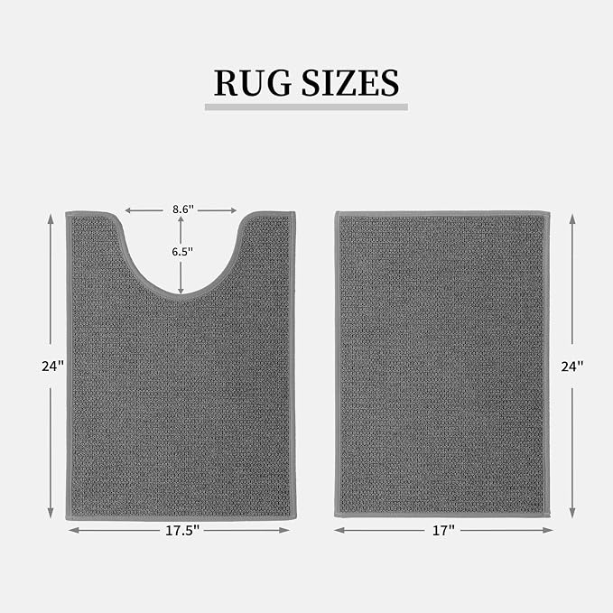 YIHOUSE Dark Gray Bathroom Rugs with Toilet Rug, Quick Dry Thin Bath Mat Sets 2 Piece, Non Slip Absorbent Machine Washable, Bath Rugs for Tub Sink Home Decor (17"x24" + 17.5"x24" U-Shaped)