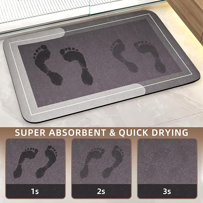 Mordem Diatomaceous Earth Bath Mat Super Absorbent Quick Dry Bath Mat, Bathroom Rugs Non Slip Washable, Thin Brown Bathroom Floor Mats-Shower Rug for in Front of Bathtub Shower, Easy Care,19.6"x31.5"