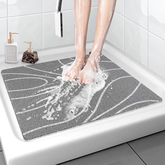 Shower Mat Bathtub Mat Non-Slip - 24x24 Inch, Soft Comfort Bath Mat with Drainage Holes, PVC Loofah Massage Bathmat for Shower, Tub, Bathroom, Wet Areas, Quick Drying