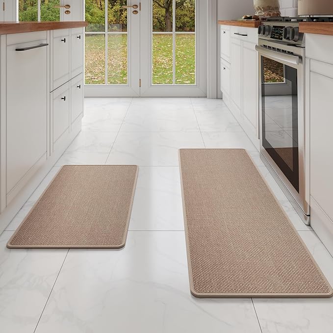 YDKGL Kitchen Mat Set of 2 PCS, Cushioned Non Slip Rugs for Kitchen Floor, Absorbent Runner Comfort Standing Mats Washable for Kitchen,Floor，Office, Home （Brown 17x30+17x59）