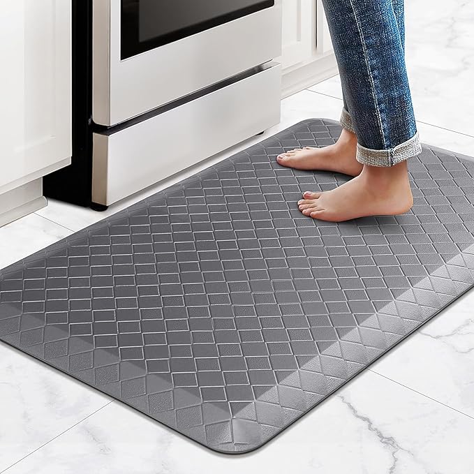 HappyTrends Kitchen Floor Mat - 4/5 Inch Thick Anti-Fatigue Kitchen Rug,Waterproof Non-Slip Kitchen Mats and Rugs Heavy Duty Ergonomic Comfort Rug for Kitchen,Office,Sink,Laundry,(22"x36", Gray)