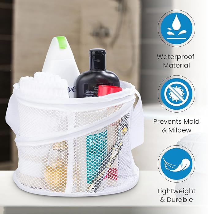 Handy Laundry Foldable Shower Caddy - Collapsible, Portable, Drainage Hole, Carry Handle, Large Compartments, Great Organizer for Camp, Travel, Gym, and Dorm (White) (Pack of 2)