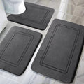 YIHOUSE Memory Foam Bath Mat Set, Non Slip Bath Mats for Bathroom, Super Soft and Water Absorbent Bath Rug Set, Machine Washable U Shape Toilet Mats, Dark Grey