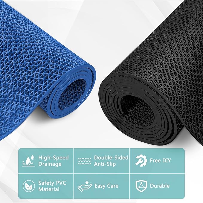 WochiTV Non Slip Drainage Mats PVC Pool Floor Mat 0.23'' Thick Outdoor Indoor Parking Space Mat for Bathroom Garage Basement Backyard Commercial Kitchen 3x3.3Ft Black