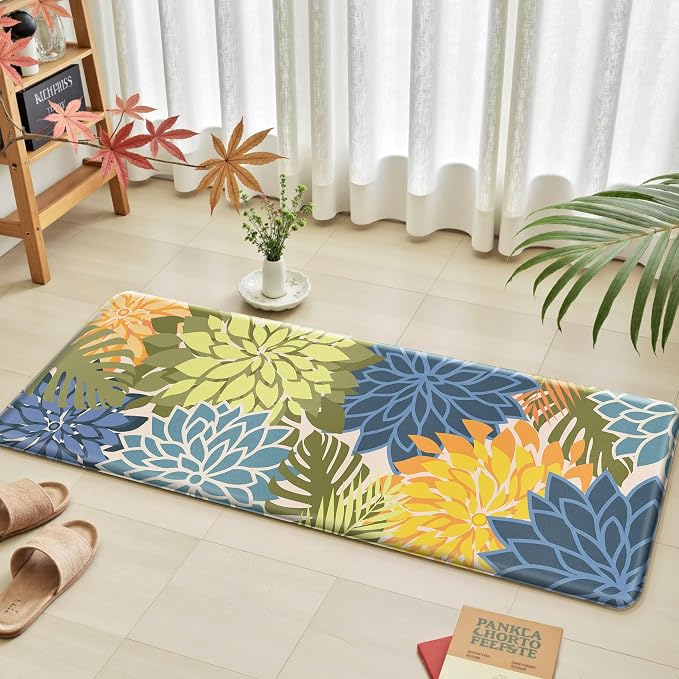 Arenarug Kitchen Mats for Floor 2 Piece Cushioned Anti Fatigue Kitchen Mats Waterproof Non Slip Kitchen Mat Rug Set Comfort Foam Standing Mat for Sink, Laundry, Office, Yellow Green