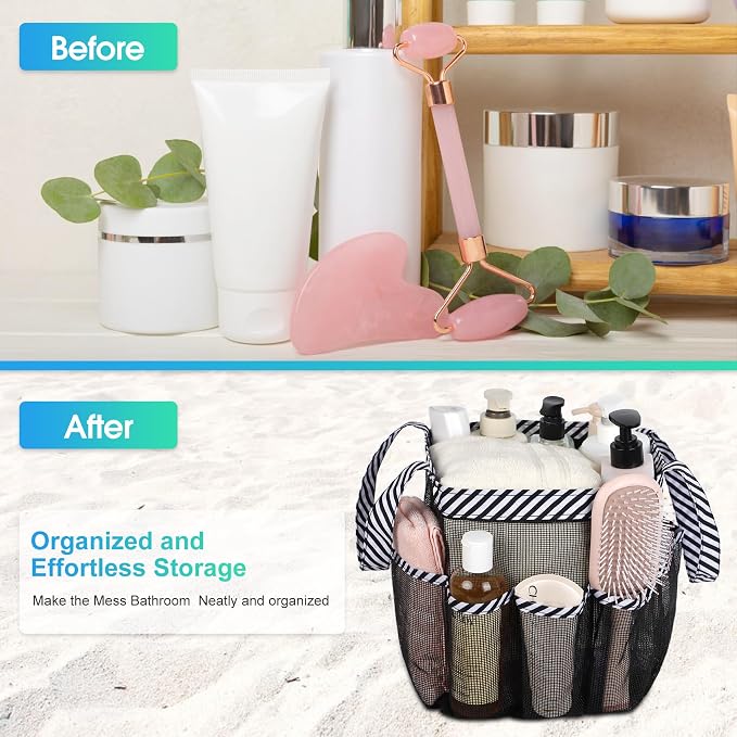 Attmu Mesh Shower Caddy Portable for College Dorm Room Camping Essentials, Shower Caddy Dorm with 9-Pockets, Large Capacity Hanging Basket Bathroom Bag for Toiletry, Swimming, Gym, Camp, Beach