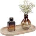 YKAJO Oval Real Marble Tray for Bathroom Kitchen Counter Stone Decorative Vanity Tray for Dresser Perfume Heavy Catchall Organizer for Soap Jewelry (Natural Travertine Beige, 11.8" x 5.9")