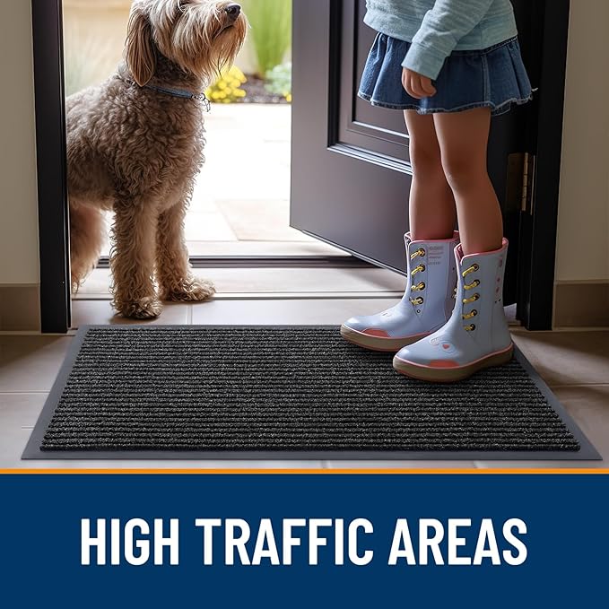 OLANLY Front Door Mat Indoor Outdoor Entrance, 2-Pack 29.5 x 17 Inch, Waterproof Heavy Duty Doormat, Fade Resistant, Low Profile, Easy Clean Patio Porch Welcome Floor Mats for Entry, Off-Black