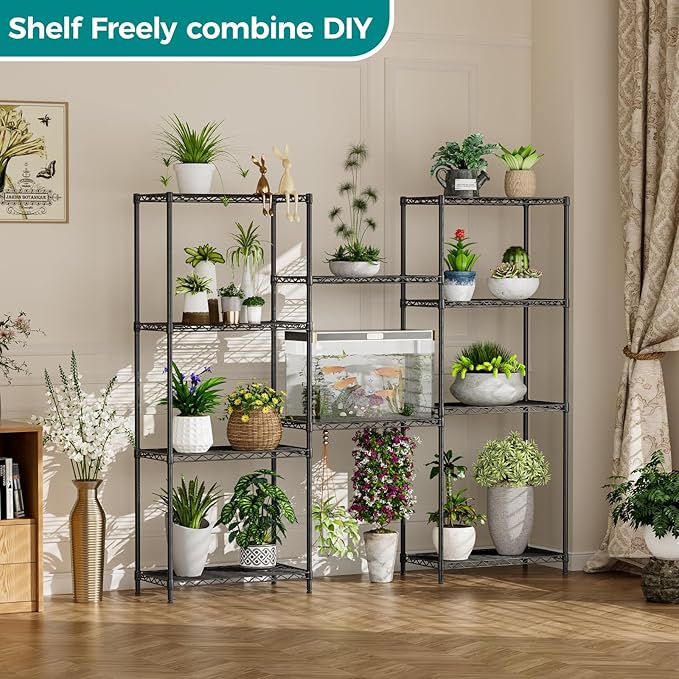 SINGAYE Shelf Wire Shelving Adjustable Storage Shelves Rack Standing Units for Kitchen Closet Laundry Bathroom Organizers Metal Pantry Narrow Mesh Gaps 12" D x 22" W x 59" H Black
