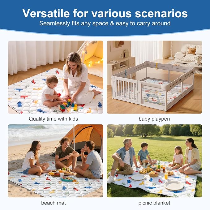 Odorless Premium Foam Baby Play Mat 79" x 71", Soft Microfiber Fabric Crawling Mat for Floor- Comfortable and Hypoallergenic, Non-Slip Cushioned Floor Playpen mat for Infants,Babies,Toddlers