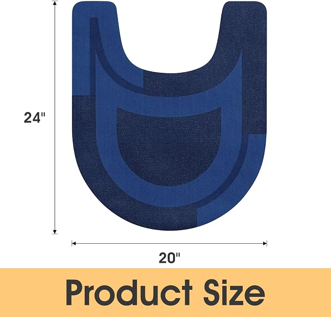 ACCUMTEK Non Slip Bath Mat, Thin Bathroom Rugs Fit Under Door, Quick Dry Bath Mats, Machine Washable Bath Rugs for Bathroom, Bathtub & Kitchen, Dark Blue/Bordered/U-Shaped 24"x20"