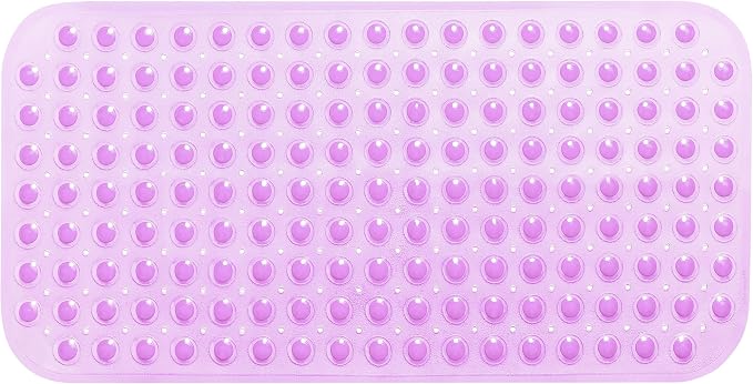 Large Non-Slip Bathtub & Shower Mat 31 inch x16 inch (Smooth/Non-Textured Tubs Only) Safe, Clean, Machine-Washable, Superior Grip&Drainage, Vinyl, Transparent Purple, Medium