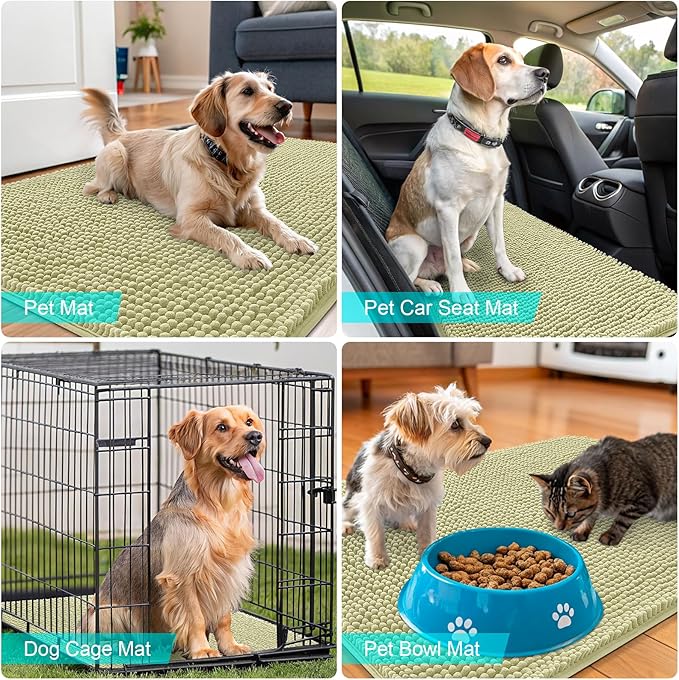 OLANLY Dog Door Mat for Muddy Paws 54x24, Absorbs Moisture and Dirt, Absorbent Non-Slip Washable Doormat, Quick Dry Chenille Mud Mat for Dogs, Entry Indoor Entryway Carpet for Inside Floor, Vanilla