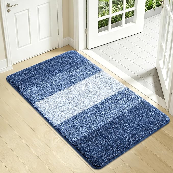 Kitinjoy Indoor Outdoor Door Mat, 34x21 Non-Slip Absorbent Dirt Trapper, Low-Profile Washable Inside Entrance Front Floor Mat, Sturdy Soft Entry Doormats for Entryway, Navy Blue