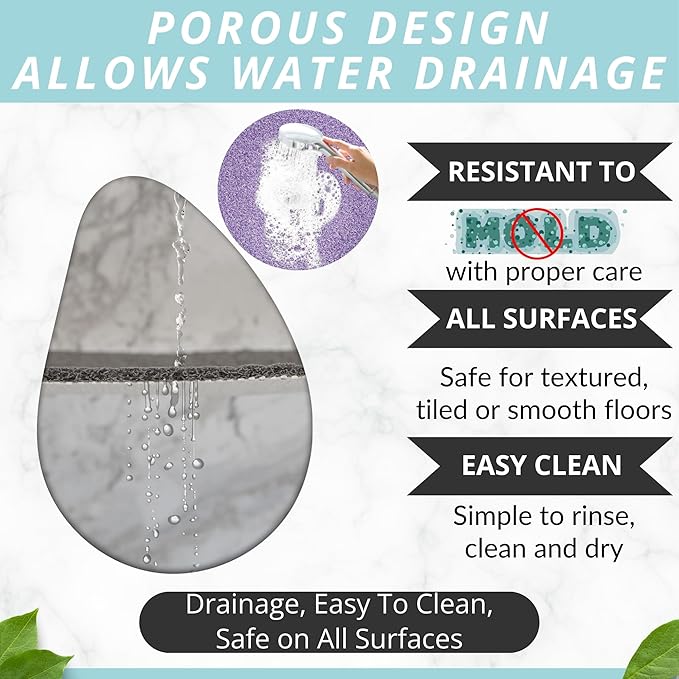 Enkosi Loofah Shower Mat with Drain Hole – Cushioned Anti-Slip Square Bath Mat for Showers, and Bathroom Floors – Textured PVC, Non Slip Safety Pad for Walk-in Stalls and Wet Areas (27x27 Purple)