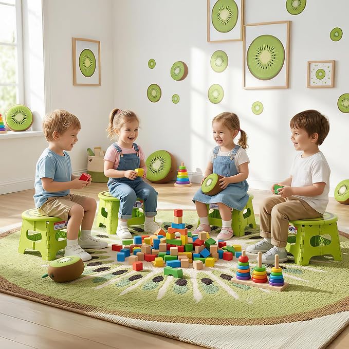 ACSTEP Folding Step Stool 9 Inch, Sturdy Collapsible Step Stool Foldable Up to 265 lbs for Kids Toddlers & Adults, Non Slip Foot Stools with Handle for Kitchen, Bathroom, Bedroom, Outdoor, Kiwi Green