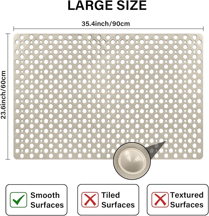 Non Slip Shower Mat: 36 X 24 Inch Large Shower Mats for Inside Shower - Soft TPE Anti Slip Long Shower Floor Mat with Large Drain Holes and Suction Cups