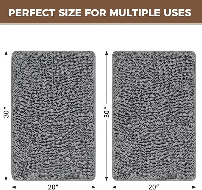 Bcoimo Bathroom Rug Set, Chenille Bathroom Rugs, Absorbent Non Slip Plush Bath Mats, Machine Washable Fast Drying Floor Mats for Tub, Shower, Sink, Vanity