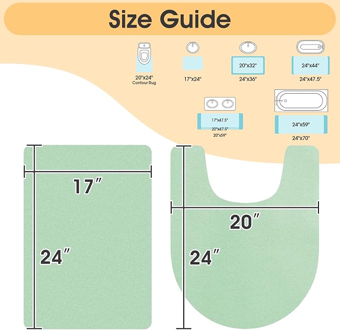 ACCUMTEK Non Slip Bath Mat, Thin Bathroom Rugs Fit Under Door, Quick Dry Bath Mats, Machine Washable Bath Rugs for Bathroom, Bathtub & Kitchen, Bathtub, Sage Green/Solid/2 Piece